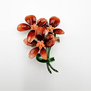 Vintage Enamel Flower Bouquet Unsigned Brooch